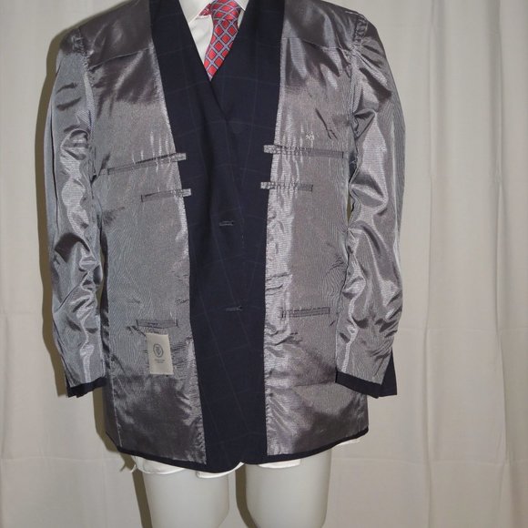 Trunk Club Custom Navy Blue Windowpane Flat Front Two Button Suit 44R - Picture 10 of 16